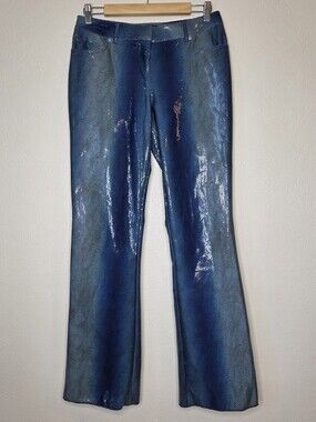 Bebe Vintage Y2K Made in USA Blue & Brown Metallic Snakeskin Bootcut Pants Rare